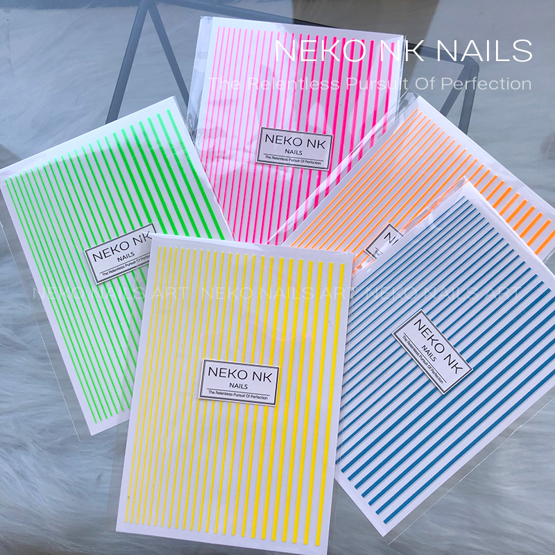 NEKONK荧光色线条背胶美甲贴纸