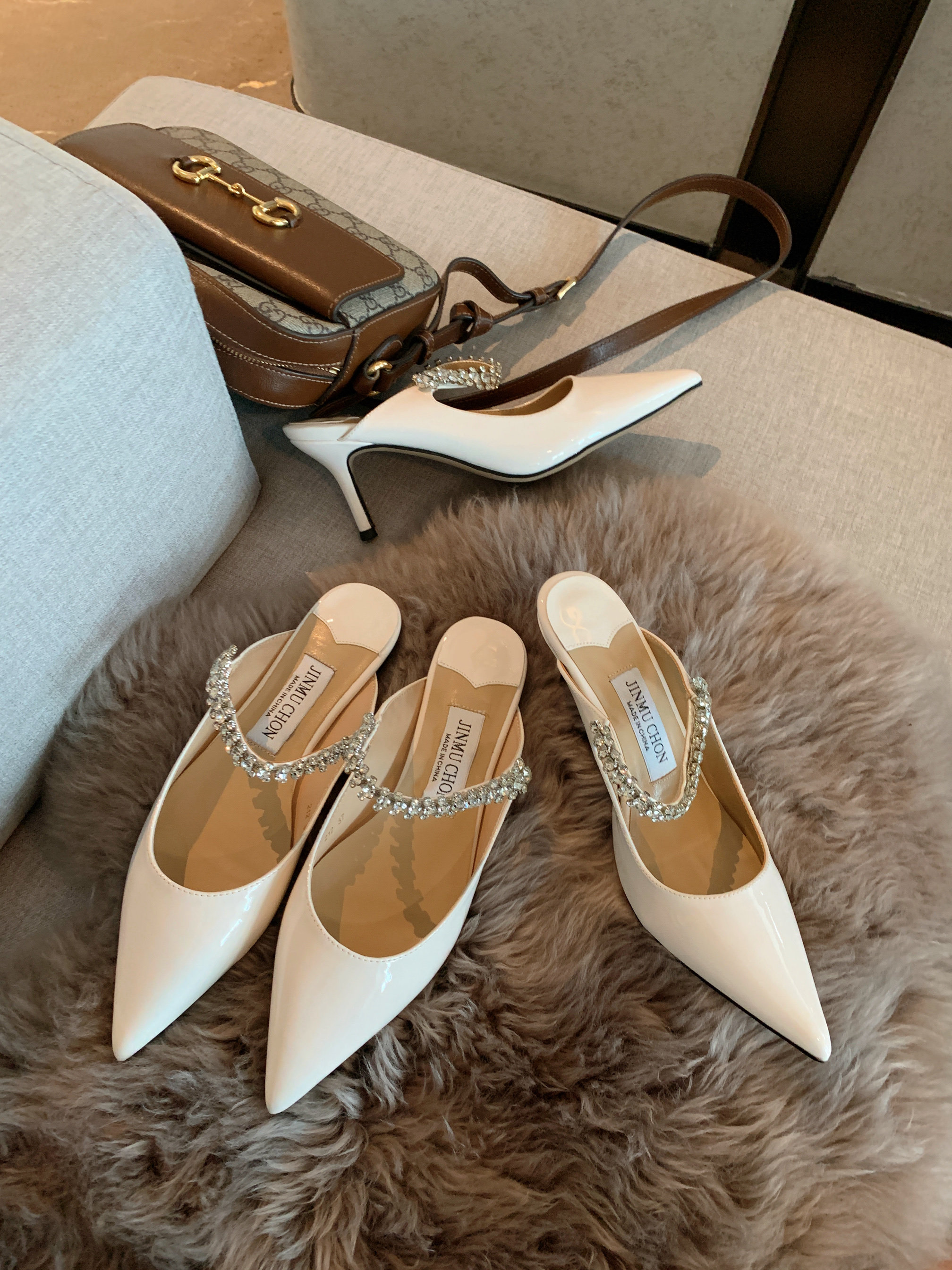 富贵雨 工厂自制 穆勒鞋女士尖头水晶鞋平底夏季包头半拖鞋细跟