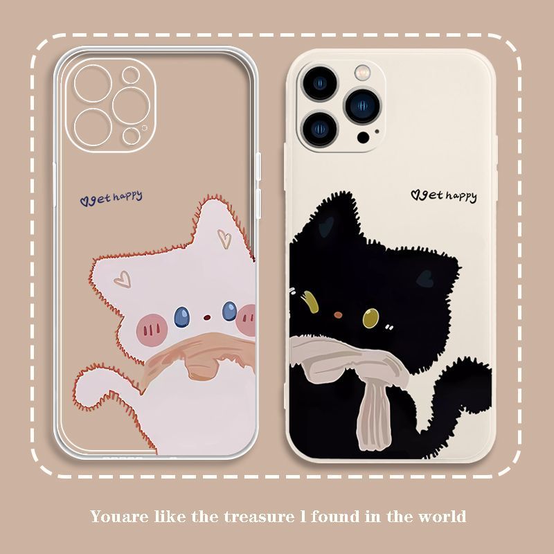 贴贴猫咪情侣手机壳适用于苹果14promax华为OPPO小米iQOO荣耀vivo软