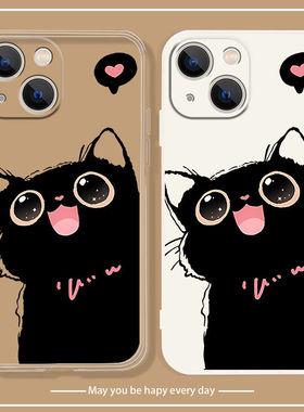 大眼黑猫直边手机壳适用于小米14/13/12/11/10/9/8/6小众civi4/3/2卡通