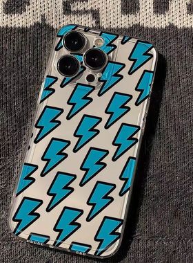 ins风蓝色闪电适用于iQOOZ8Z9手机壳Y300/Y35plus简约S18S19透明X100S软