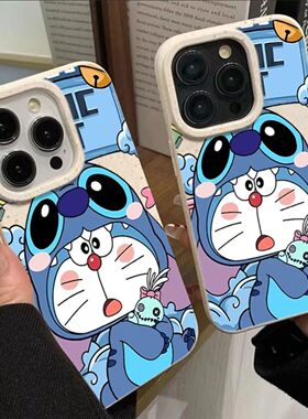 蓝色叮当猫适用苹果15手机壳iPhone14promax小麦12pro防摔7/8可爱