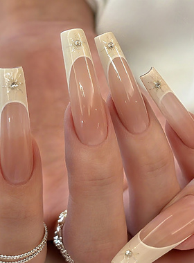 【镜黎】纯手工穿戴甲裸色高位白色法式爆闪星星2025新款高级轻奢