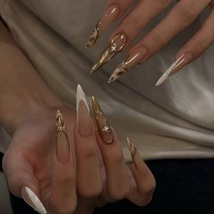 【神迹】纯手工穿戴甲裸色法式秋冬晕染金属风2025新款气质高级