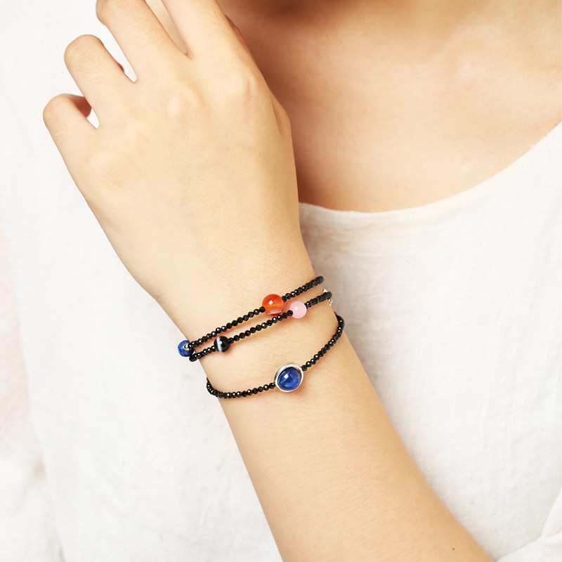 紫冰银尖晶石蓝绒晶橘子石石碑护身符女士婴儿孩子手链靛蓝晶饰品