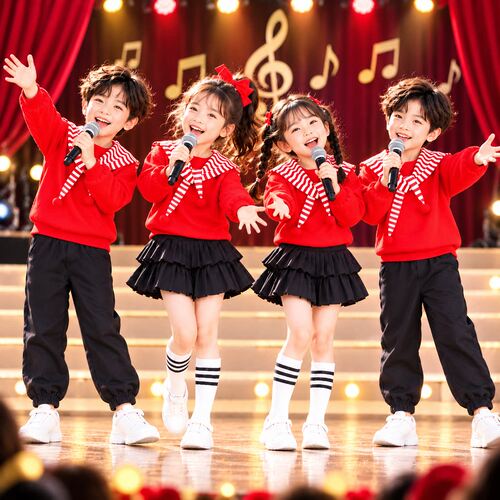 小学生元旦合唱表演披肩啦啦队