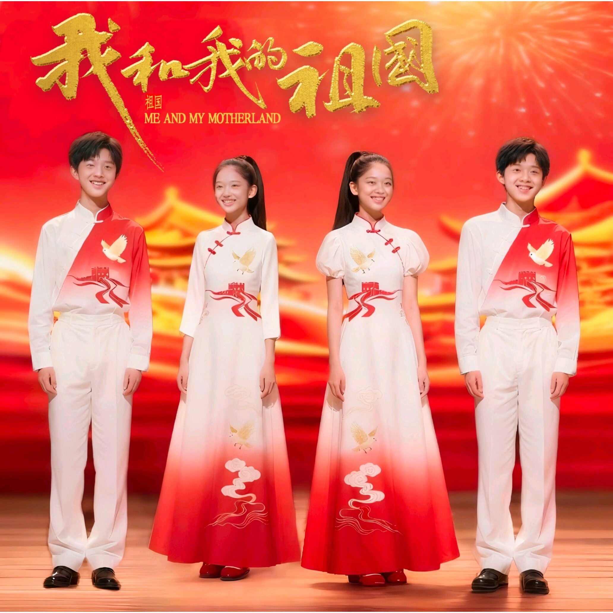 元旦新款儿童合唱演出服中国风中小学生爱国朗诵比赛红歌表演服装