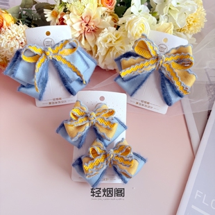 轻烟阁 A301黄蓝配色跳色撞色蝴蝶结发饰可爱头饰顶夹对夹活力感