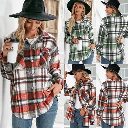 Autumn winter thickened cashmere plaid shirt coat 女衬衫外套