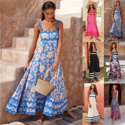 Small floral wave suspender dress Aline dress