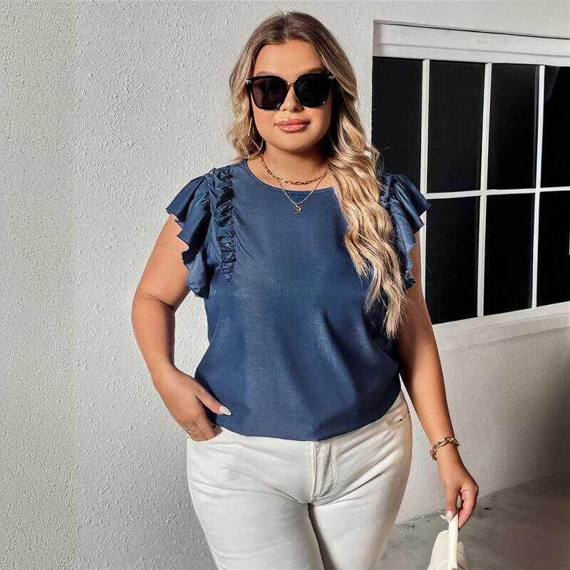 Summer Stylish Loose Fit TShirt with Ruffled Hem for Women
