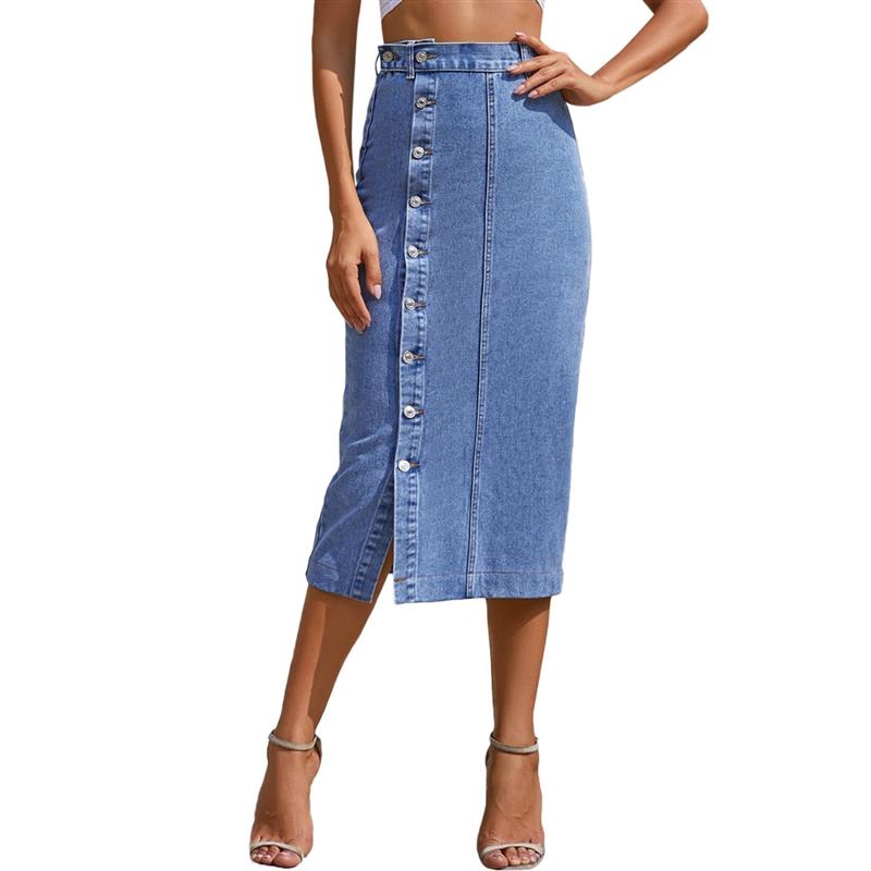 Denim Skirt Retro Long Summer Denim Skirts Girls High Waist图片