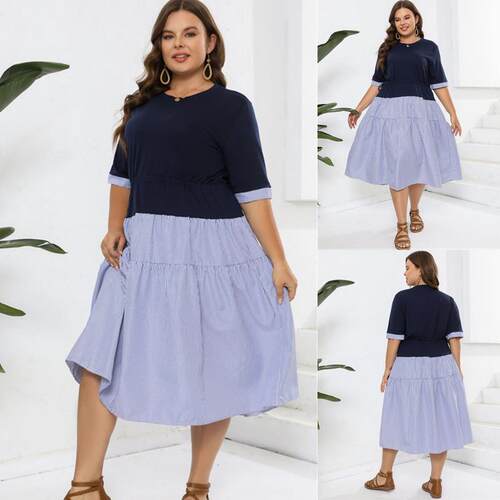 Plus size lady dress summer women Stripe big size dresses