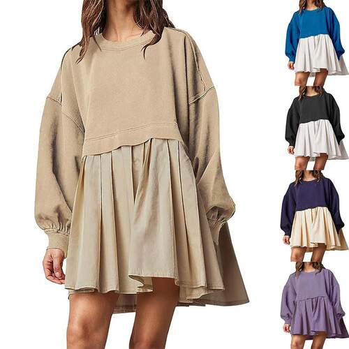 Roundneck long sleeved loose fitting dress圆领长袖宽松连衣裙