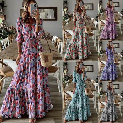 Vneck High Waist Lace up Long Dress V领高腰系带长款连衣裙女