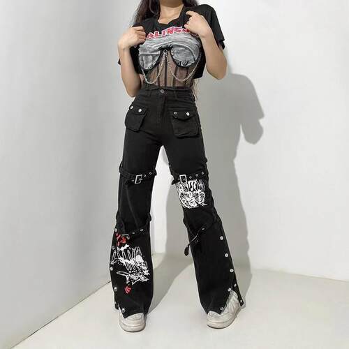High waisted loose split straight leg pants 高腰宽松直筒长裤