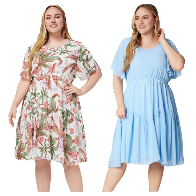 2024 New printed chiffon summer Womens plussize dress fat