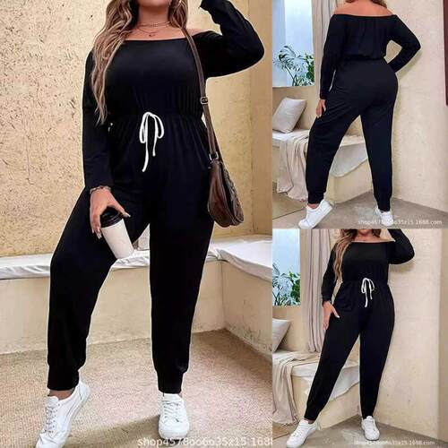 Plus size high waist solid color women jumpsuit 收腰连体裤女