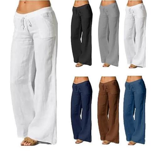 Drawstring high waisted wide leg pants  纯色抽绳高腰阔腿长裤