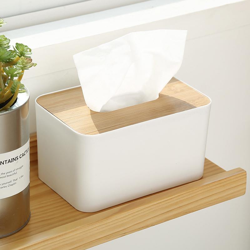 tissue box room paper storage napkin holder  收纳竹盖纸巾盒