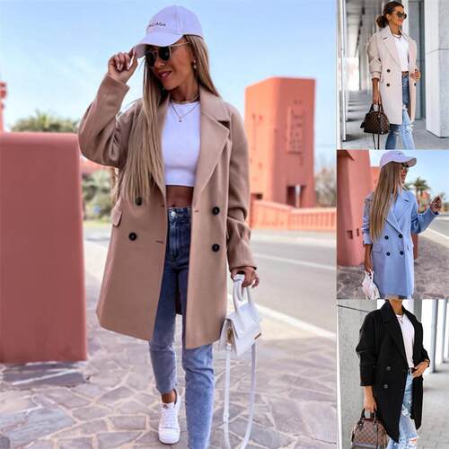 Autumn winter solid woolen women coat ladies Jacket 毛呢外套