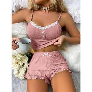 homewear pajamas set women欧美性感吊带短裤睡衣家居服套装女