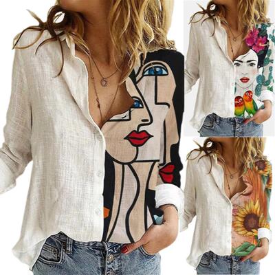 2024New fashion women blouse clothing loose print shirt tops