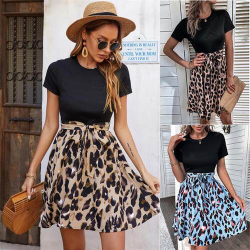 Round neck short sleeved lace up dress圆领短袖系带修身连衣裙