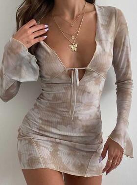 Floral prkianted women's sxy deep patchwor lce upe lonMRI