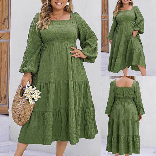 XL4XL women dress plus size ladies skirt 长袖方领大码裙女