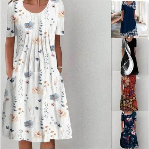Round neck short sleeved oversized dress圆领短袖大码连衣长裙