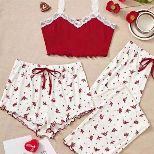 Pajama womens suit, shorts, long pants, three piece set