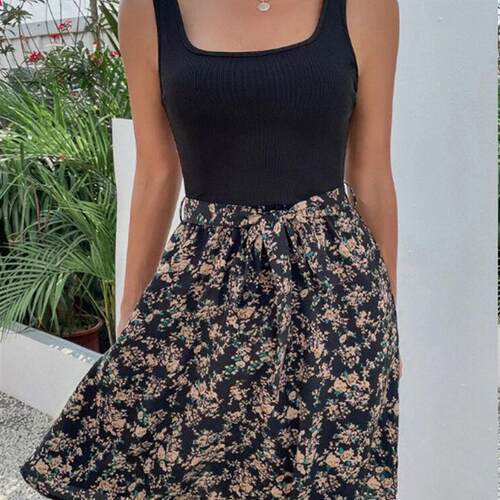 Oneline neck sleeveless large swingdress一字领无袖大摆连衣裙
