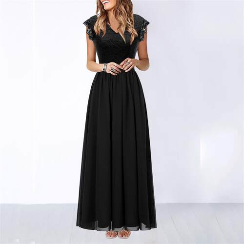Solid Vneck Sleeveless Hollow Out Dress 纯色V领无袖连衣长裙