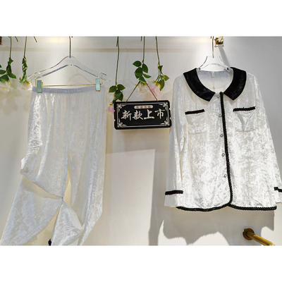 米妮戴尔钻石绒长袖睡衣女5111春秋新款金丝绒套装时尚开衫家居服