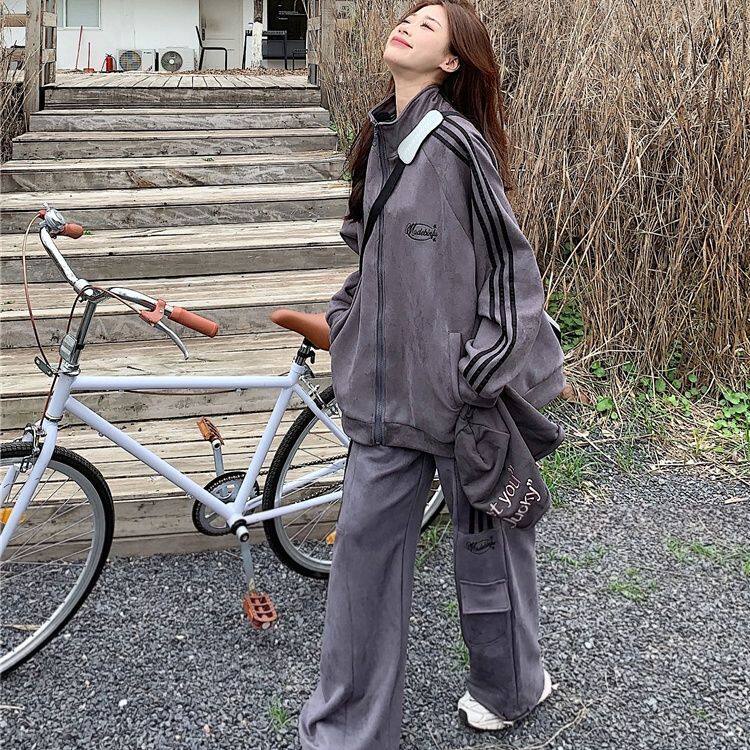 运动服套装女春秋新款盐系港风慵懒风宽松卫衣休闲工装两件套学生