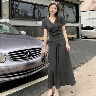 半身裙套装 显瘦遮肉休闲短袖 上衣 两件套 女森系时尚 新款 夏季 修身