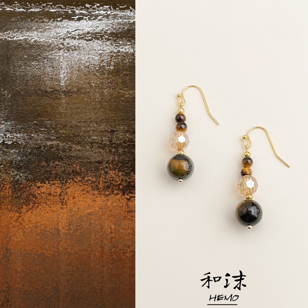 〖叁秋〗原创虎眼石玻璃水晶串珠耳环复古文艺耳钩轻奢高级感耳饰,饰品/流行首饰/时尚饰品新,耳环,淘宝优惠券,粉丝福利购,淘宝优惠卷