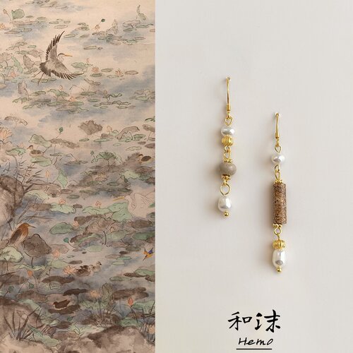 和沫原创天然石淡水珍珠文艺耳环