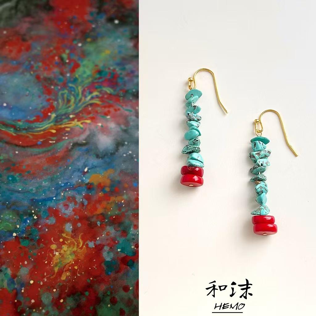 绿松石复古文艺高级感耳钩耳饰