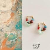 国风原创新中式 Hemo手作 敦煌 耳坠复古民族风耳钉藏族高级耳环