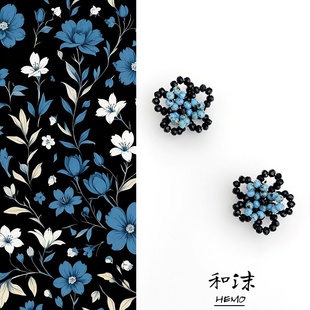 国风原创撞色水晶串珠耳环S925银针高级感耳钉清冷感花朵气质耳饰