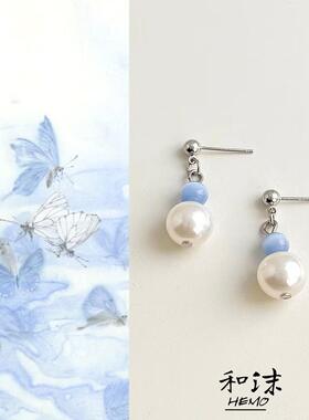 Hemo手作『海蝶』国风原创天然蓝色猫眼石耳环复古文艺高级感耳钉