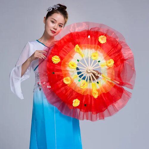 舞蹈舞台新款上市双面跳加长广场肚皮舞成人演出左右手秧歌扇子