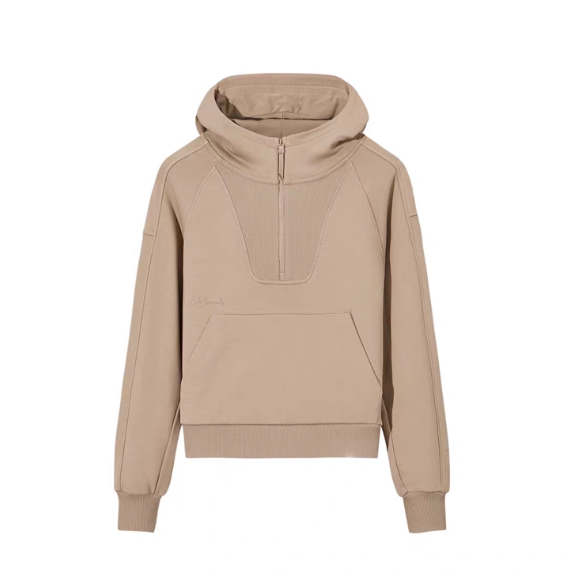 安踏半拉链连帽卫衣女冬款休闲纯色加绒保暖运动上衣162547708N