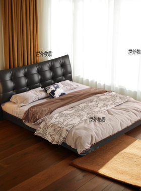 大黑熊真皮床现代简约高端大气主卧室婚床软包黑色双人床