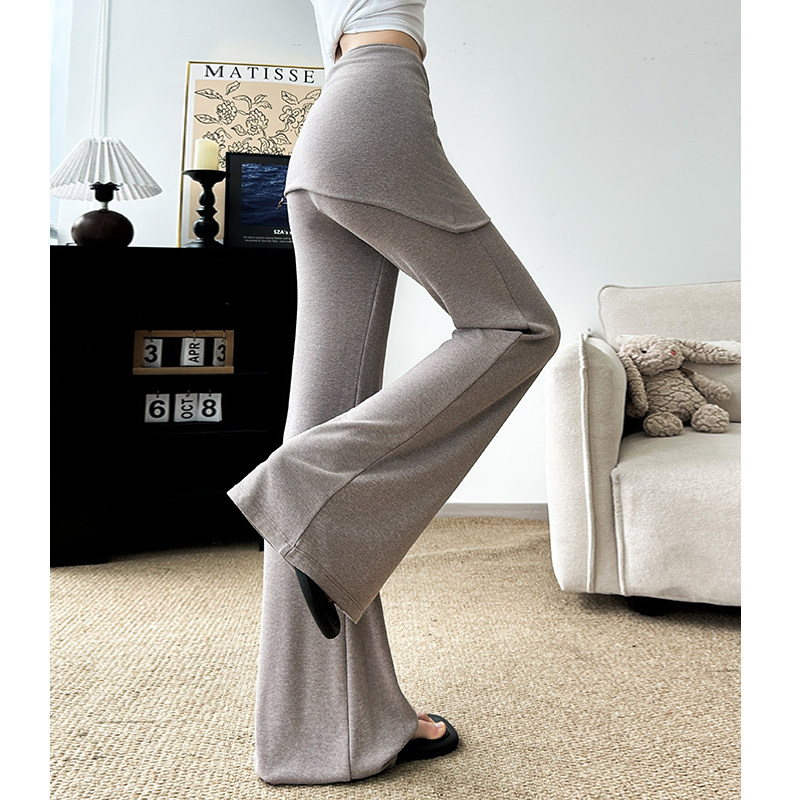 咖色微喇裤女春2026新款小个子屁帘裤垂感高弹修身高腰显瘦运动裤