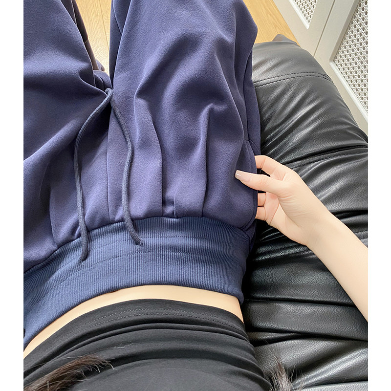 藏青色美式运动裤女2026新款低腰抽绳宽松显瘦高腰垂感休闲阔腿裤