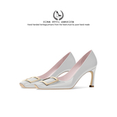 LUKE法式 漆皮优雅浅口舒适不累脚单鞋 漆皮RV方头方扣高跟鞋 新款