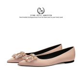 伴娘鞋 LUKE2026夏季 浅口婚鞋 轻奢名媛RV绸缎水钻方扣平底鞋 新款